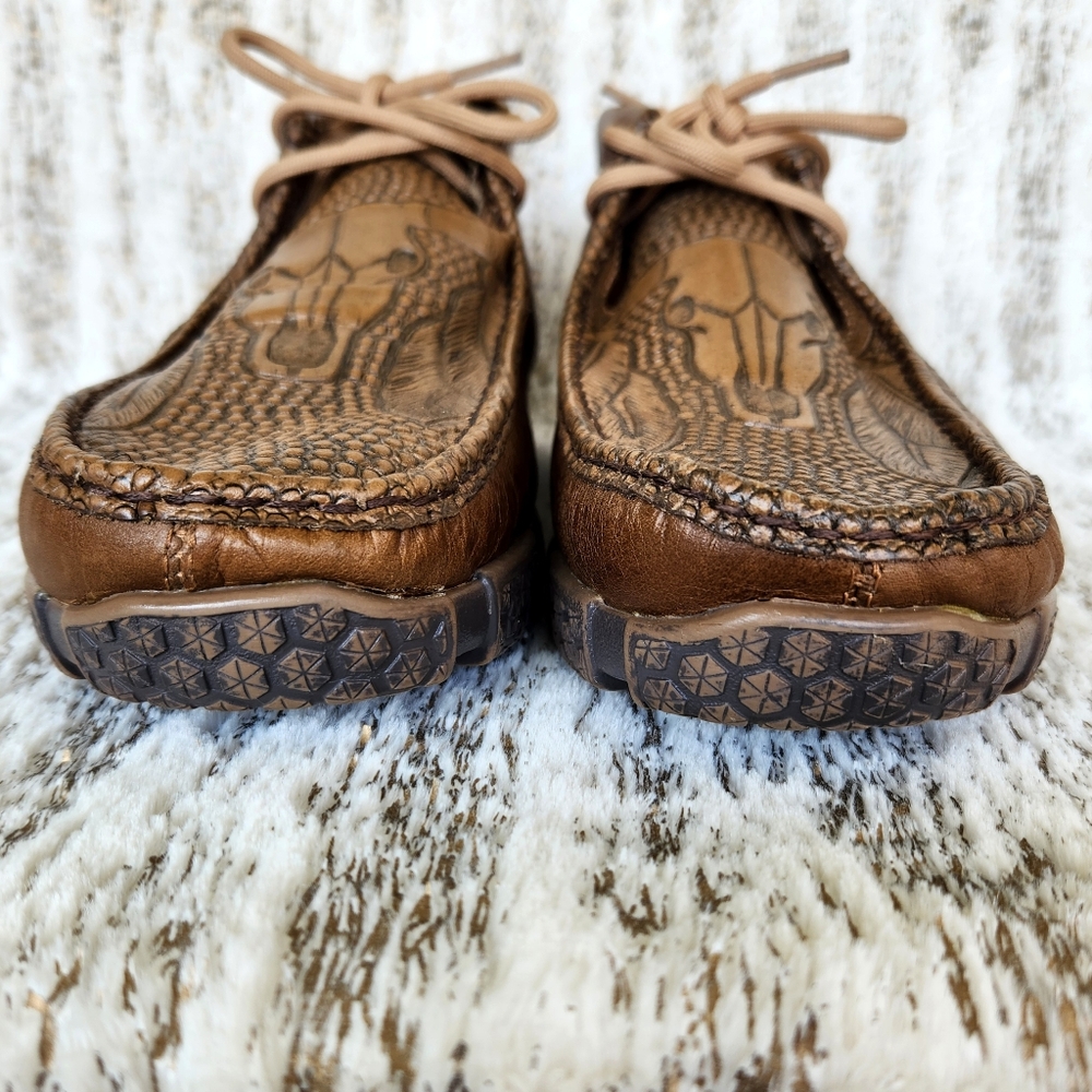 Reywelt Western Chukka Boot Loafer Brown Leather Steer Head | Men's Size 8 - Picture 2 of 14